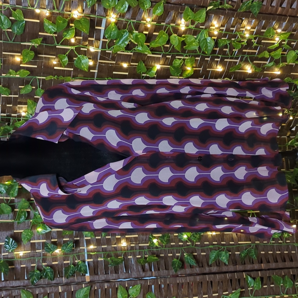 Zara Sheer Purple Printed Belle Sleeve Button Down